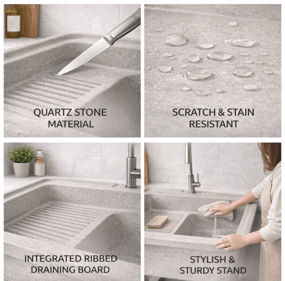 อ่างล้างจานขาตั้ง หินควอตซ์ 1 หลุม 1 ที่พัก DINOSAUR WASH TUB ขนาด 70X57X80ซม.สีออฟไวท์_2